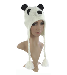 Panda Knitted Nepal Hat Fleece Lined Black and Cream